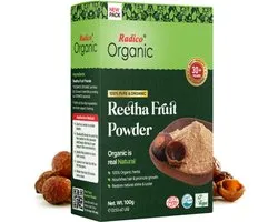 Radico ORGANIC REETHA 100% naturel BIO Bio Vegan Antipelliculaire Shampooing Cheveux, Nettoyant Cuir Chevelu, Apaisant, Nourrissant Poudre Masque Cheveux, Après-Shampoing et Shampooing 3 en 1 avec ECOCERT 100g