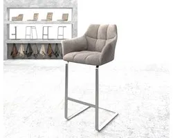 Barkruk Yulo-Flex Vintage taupe sledestoel plat roestvrijstaal