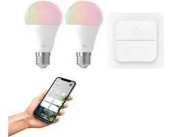 EGLO connect.z Smart Starterspakket - 2x E27 LED Lampen - Wall Switch - Instelbaar RGB & wit licht - Dimbaar - Zigbee