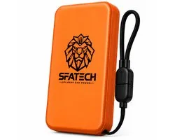 Powerbank SFATECH 5 000 mAh – SFT002 – Chargeur rapide 22.5W – Sans fil – Compatible MagSafe – Ultra fin – Design compact – Orange – Lanière et étui de protection inclus