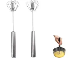 2-delige eierklopper - roestvrij staal - handmatig/halfautomatisch - eier- en slagroomklopper - mixer - bakgereedschap - klein - zilver