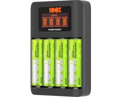 Chargeur de batterie 100% Peak Power U412 avec piles AA | Chargeur de piles USB AA et AAA avec piles rechargeables Pile NiMH AA 2300 mAh - Choix durable -