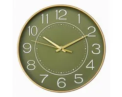 HZDHCLH Horloge murale à quartz silencieuse moderne de 25 cm avec chiffres arabes, trotteuse, sans tic-tac, pour la décoration du salon, de la cuisine, du bureau et de la chambre (vert doré)