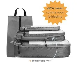Packing Cubes Compression - Reistasjes - Koffer Organizer set 4 Delig - Packing Cubes Backpack - Compression Cube - Reis Organizer - Grijs